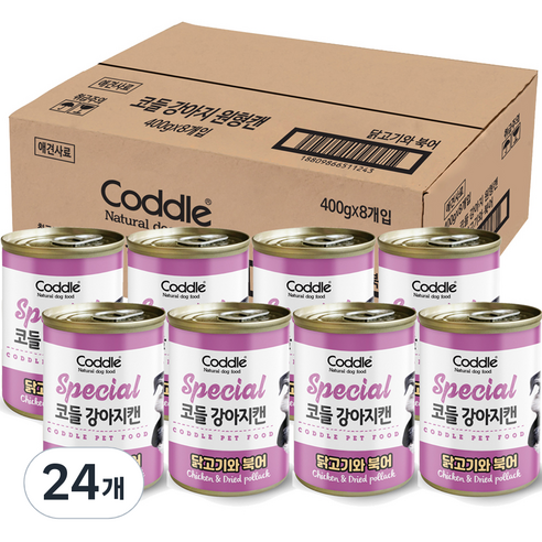 코들 강아지 원형캔 강아지 간식, 닭고기와 북어맛, 400g, 24개