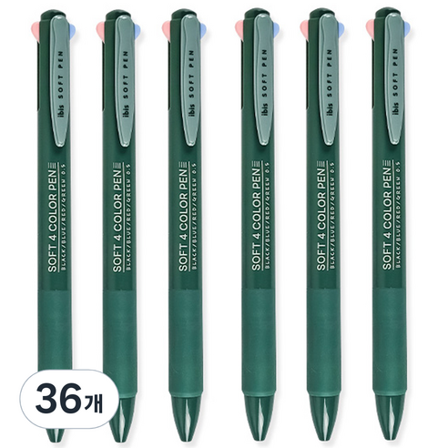 아이비스 소프트 4색 젤펜 0.5mm 12499, 그린, 36개