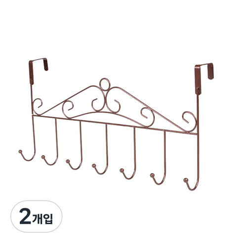 문에거는 방문 행거 7구엔틱 도어후크, 브라운, 2개입