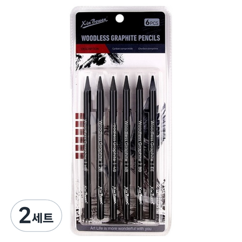 ABM 블랙드로잉 목탄펜슬 6종 세트, 블랙, 2세트