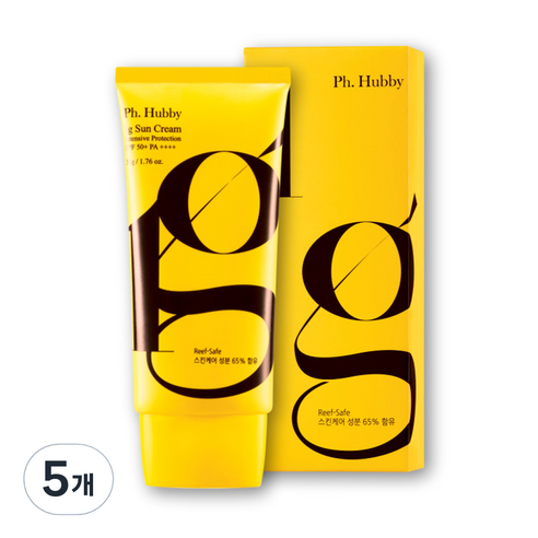 피에이치하비 1그램 선크림 인텐시브 프로텍션 튜브형 SPF50+ PA++++, 50g, 5개