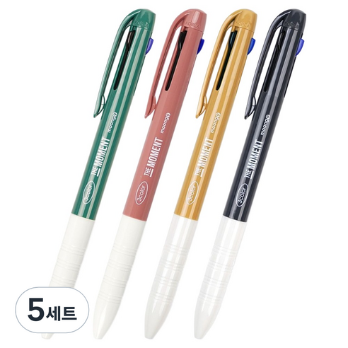 뭉구 잘써지는 더모먼트 3색 볼펜 0.7mm 4종 세트, 블랙, 그린, 로즈, 올리브, 5세트