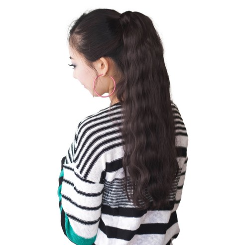 가발나라 여성용 포니테일 묶음형 부분가발 물결펌 50cm, 내츄럴블랙, 1개