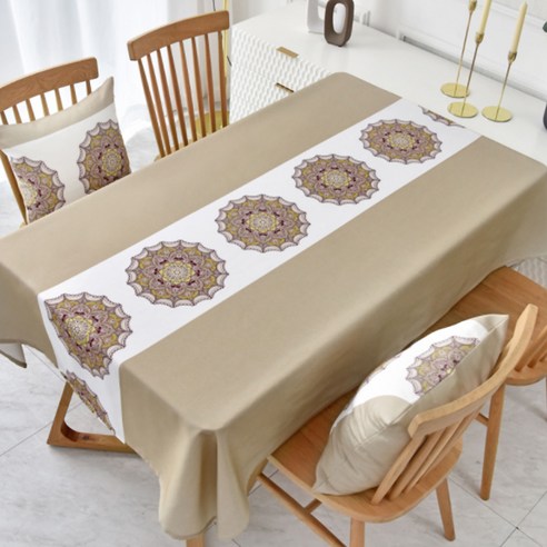 알럽홈 패밀리 스타일 스퀘어 꽃무늬 식탁보, 브라운, 90 x 140 cm