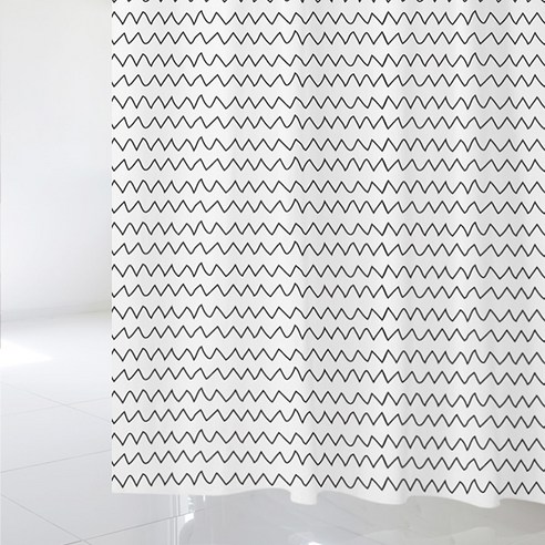 디자인수풀 샤워커튼 북유럽 스타일 sc495 L 1800 x 1880 mm + 플라스틱 고리 12p + 화이트 커튼봉 풀세트, 1세트