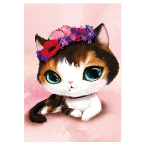 케이엠엘리 5D 원형 보석십자수 DIY 세트 20 x 30 cm, 아기고양이3, 1세트