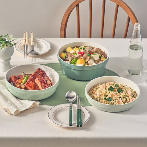 글라스락 인덕션 셰프토프 라디아 멀티핸들 5종, 그린, 냄비 + 웍 + 프라이팬 + 뚜껑 + 멀티핸들, 1세트