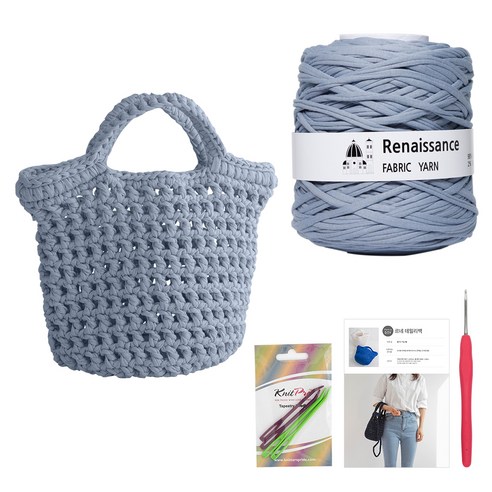 yarna 르네상스 데일리백 DIY 패키지, 웨일블루(실), 랜덤발송(코바늘), 1세트