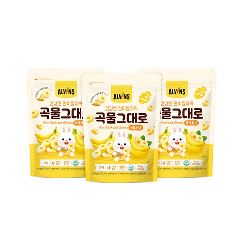 엘빈즈 건강한 현미쌀과자 곡물그대로, 바나나맛, 3개, 30g