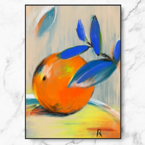 RYMD Orange Painting 인테리어 액자, 블랙 메탈 액자