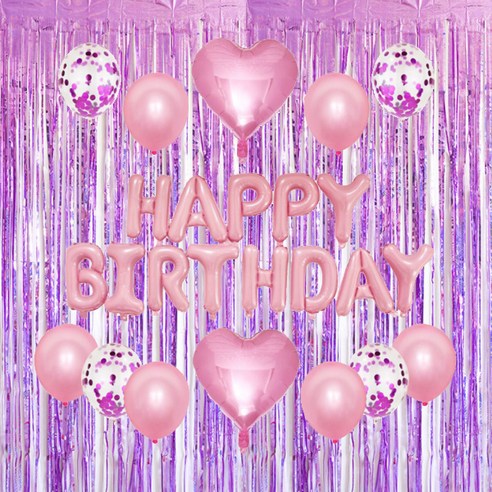 마켓감성 생일 축하 파티 커튼 세트, 핑크, 퍼플, 1세트