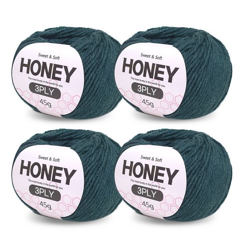 니뜨 허니 3ply 뜨개실 45g x 4p + 무료 도안 세트, 23 멜란청록
