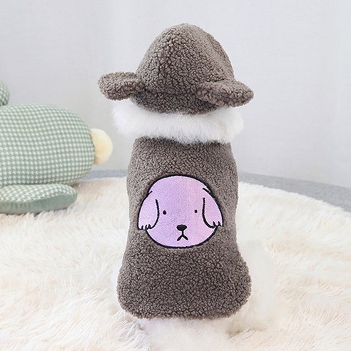 강아지 도그도그 자수 프렌즈 겨울 귀요미 양털조끼, 챠콜