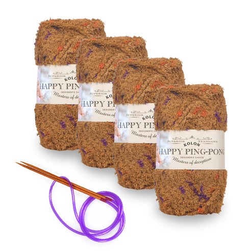 해피 핑퐁 수면사 털실 80g x 4p + 줄바늘, 13 코요테