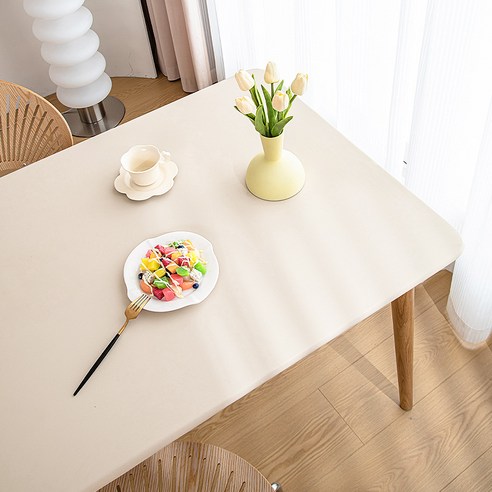 보나라온 방수 식탁 테이블 가죽 커버, 01 크리미 라이스, 90 x 150 cm