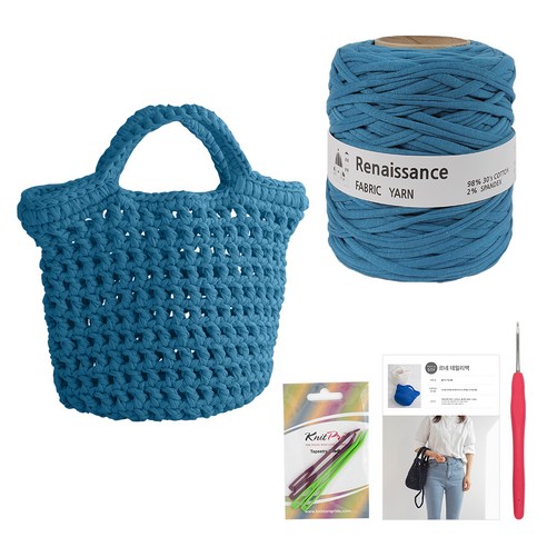 yarna 르네상스 데일리백 DIY 패키지, 인디블루(실), 랜덤발송(코바늘), 1세트