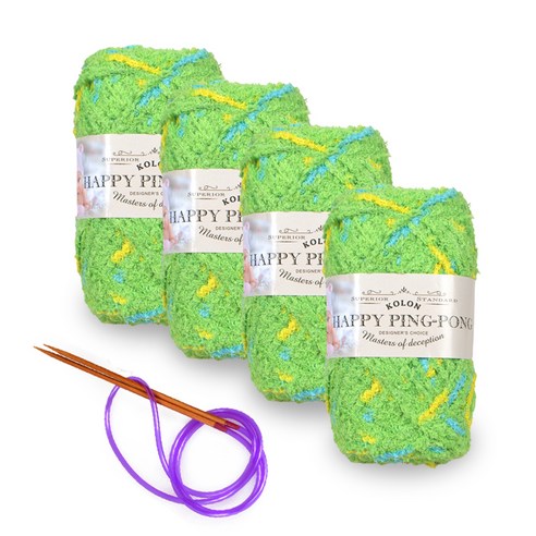 해피 핑퐁 수면사 털실 80g x 4p + 줄바늘, 08 라이트그린