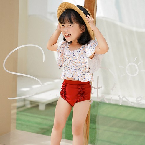 하라로이 여아용 프릴 플라워 투피스 수영복