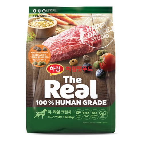 하림펫푸드 어덜트 강아지 더리얼 그레인프리 크런치 건식사료, 소, 5.8kg, 1개