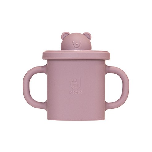 모두아이 실리콘 곰돌이 사각 스파우트컵 350ml, 핑크, 1개