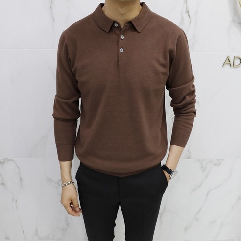 아도르클래식 남성용 버튼 카라 헨리넥 캐시미어 긴팔 니트 ZR