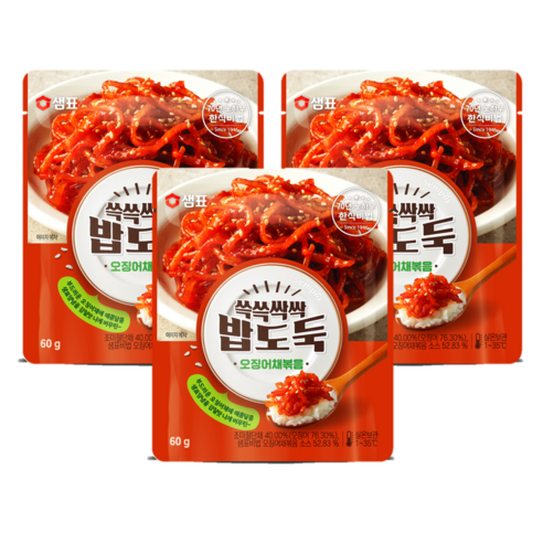샘표 쓱쓱싹싹 밥도둑 오징어채볶음, 60g, 3개