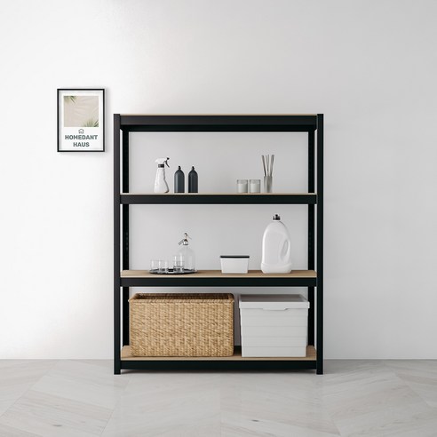홈던트 하우스 철제 스탠드선반 4단 1200 x 300 x 1500 mm, 블랙