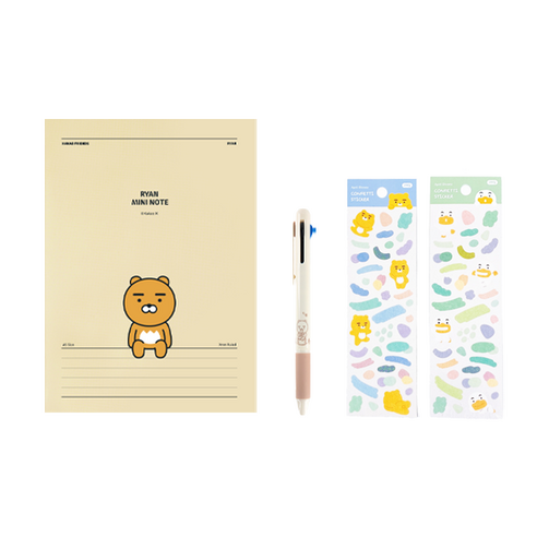 카카오프렌즈 A5 중철노트 + 데일리 4in1 샤프컬러펜 + 에이프릴샤워 컨페티 스티커 2p 세트, 라이언(노트), 라이언(펜), 랜덤발송(스티커), 1세트