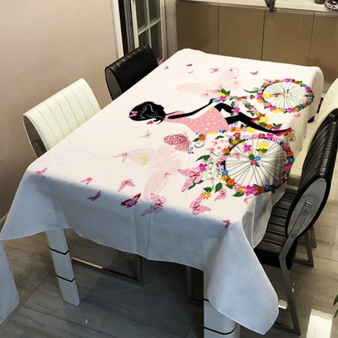 알럽홈 플라워 페어리 프린팅 스퀘어 홈 테이블 커버, TYPE3, 90 x 90 cm