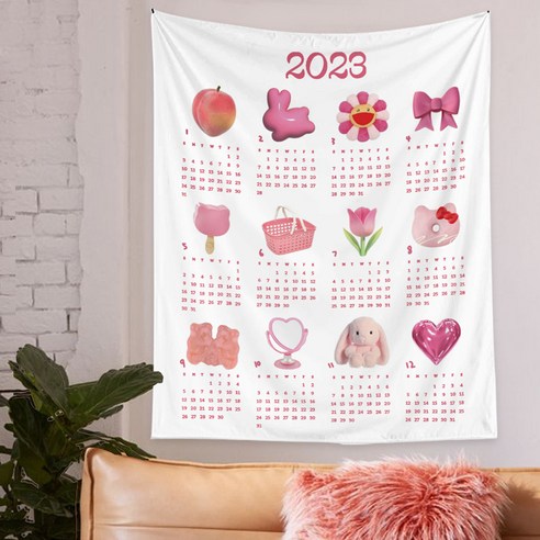 뽀르픽 2023년 패브릭 달력 대형 벽걸이 포스터, 핑크