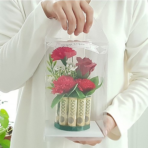 로이마스터 비누꽃 조화 미니케잌 용돈 박스, 레드