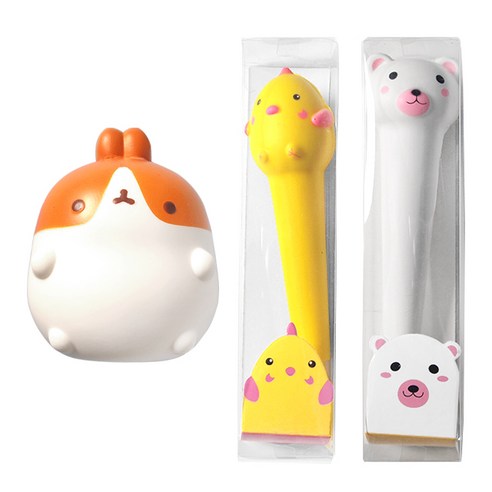귀염 몰랑 스퀴시 + 스퀴시 중성펜 2p 세트, 갈색몰랑(스퀴시), 랜덤발송(중성펜), 1세트