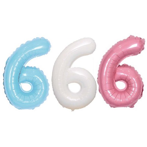 숫자 6 은박 풍선 대 3종 세트, 핑크, 화이트, 블루, 1세트