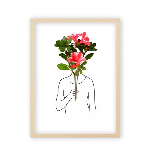 우드액자 + 꽃과여인F 포스터 세트, 베이지