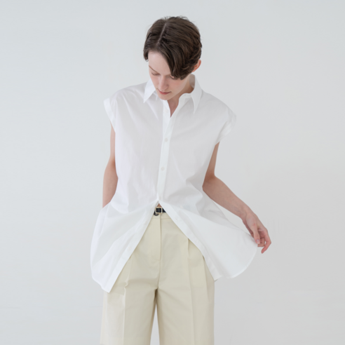 레이디볼륨 여성용 OVERFIT SLEEVELESS PLEATED 셔츠