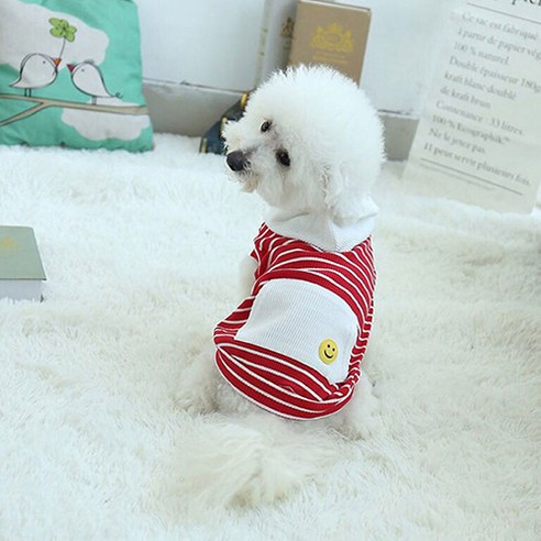 스마일 강아지 후드 티셔츠 DT011, 레드