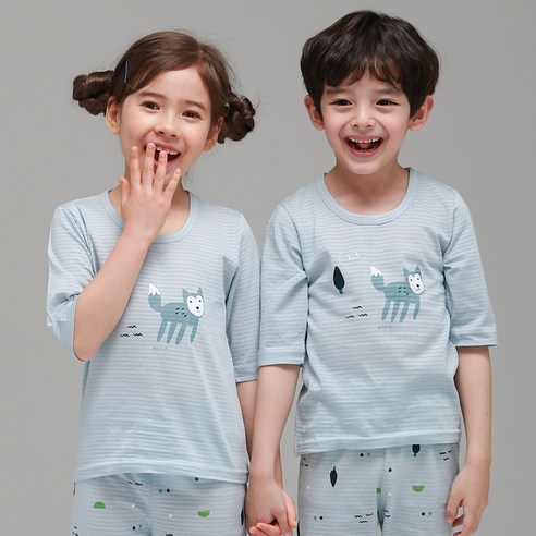미니케이 아동용 바람과 여우 7부 쟈가드 실내복 내의 상하 세트