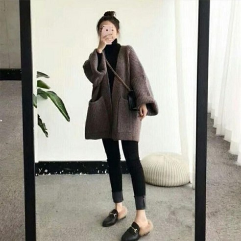 여성용 패션 부드러운 루즈 니트 임부복 가디건