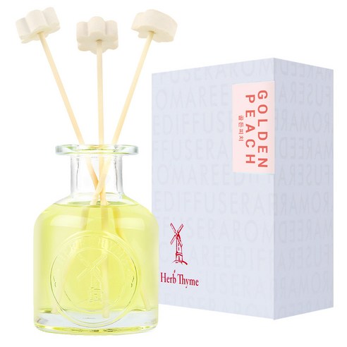 허브타임 NEW 실내용 디퓨저 130ml + 플라워 석고 랜덤발송 4p + 섬유스틱 5p 선물세트, 골든피치, 1세트