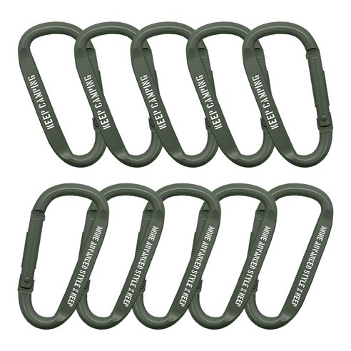 KEEP 캠핑 푸쉬형 버클 알루미늄 D형 카라비너 10p, 카키, 1개