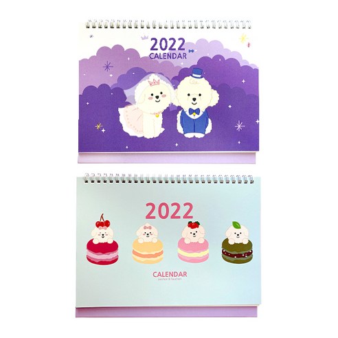 쁘숑앤포숑 2022 데스크 캘린더 2종 세트, 웨딩 + 마카롱, 1세트