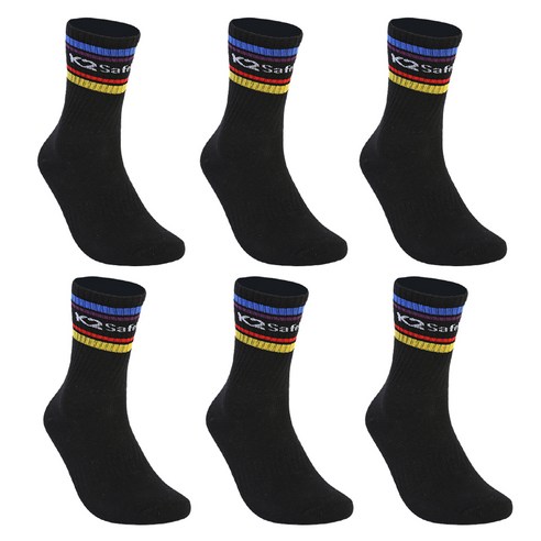 K2 안전을 위한 컬러 미드컷 삭스 장목 양말 6켤레 세트, 블랙 노스페이스양말