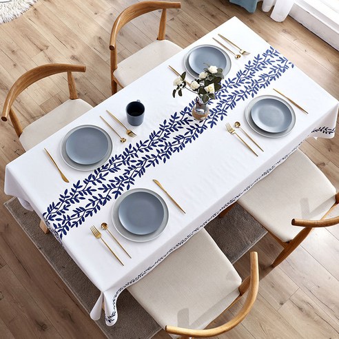 폴라 북유럽 방수 인테리어 테이블보, 블루 등나무, 폭 140cm x 길이 220cm, 1개