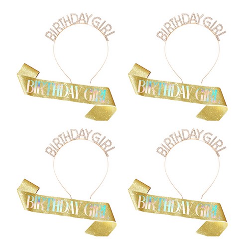 블럭마트 파티용품 생일 어깨띠 + 머리띠 세트, 4세트, TYPE2