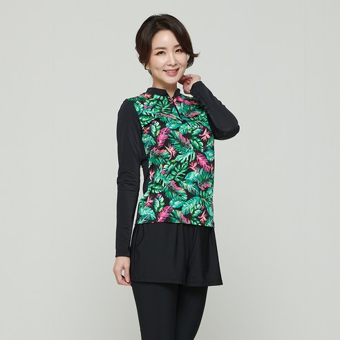 일리카이 여성용 포레스트그린 래쉬가드 + 워터레깅스 세트