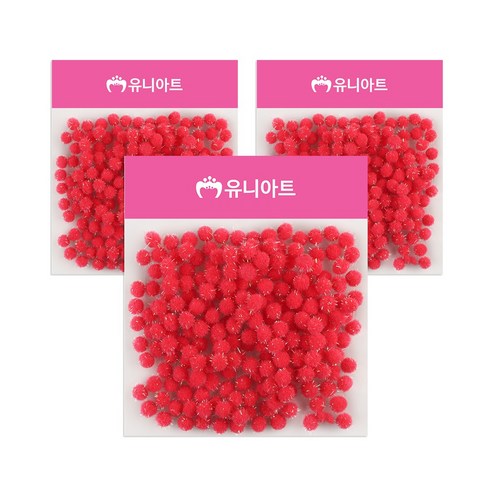 유니아트 5000 반짝이퐁퐁 만들기재료 10mm, 빨강, 3개