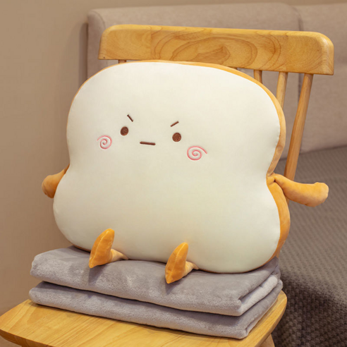 와썹 귀여운 토스트 캐릭터 쿠션 베개 담요세트, 03