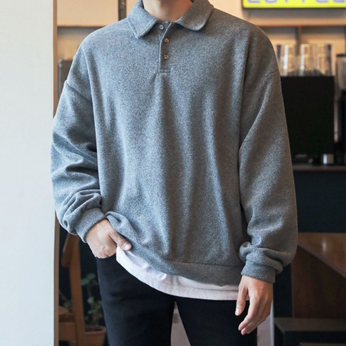 맨타임 남성용 SPT 부드러운 오버핏 후리스 카라티셔츠