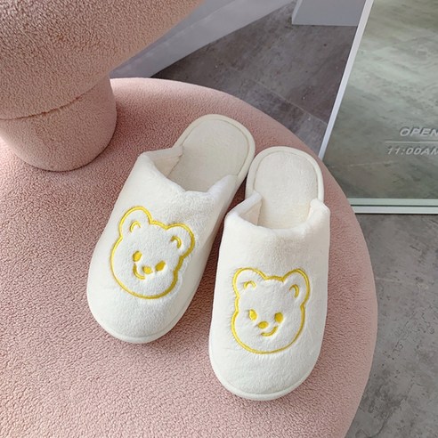 화이트 깔끔 귀요미 거실 실내화, 옐로우 베어
