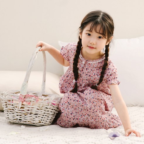 여아를 위한 달콤한 꿈, 찌니야 여아용 60수 순면 반팔 원피스잠옷